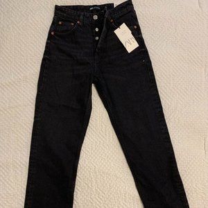 Black Raw Hem Straight Leg Zara Jeans